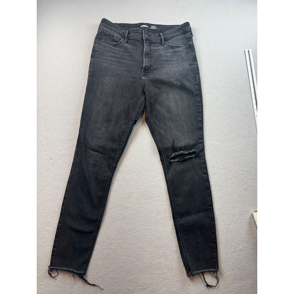 Old Navy Rockstar Super Skinny High Rise Jeans Black Distressed Raw Hem Size 12